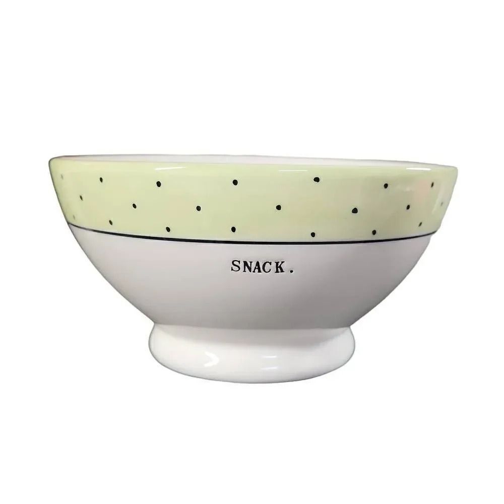 Rae Dunn White Green Black Dot Snack Bowl